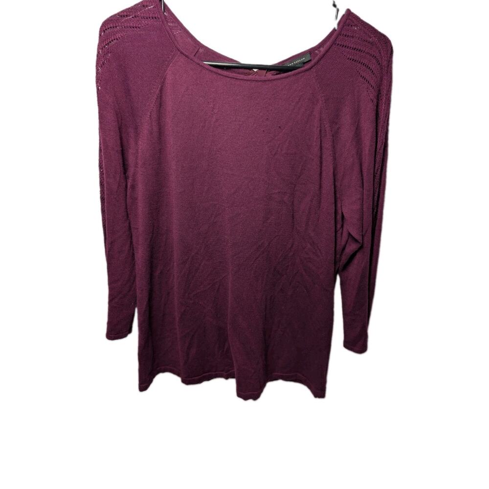 Ann Taylor Crochet Bow Back Top Blouse Maroon Burgundy Sweater Womens Large